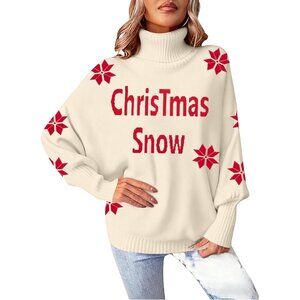 Oversized Christmas Apricot Sweater Women 2025 Merry Turtleneck Batwing Sleeve